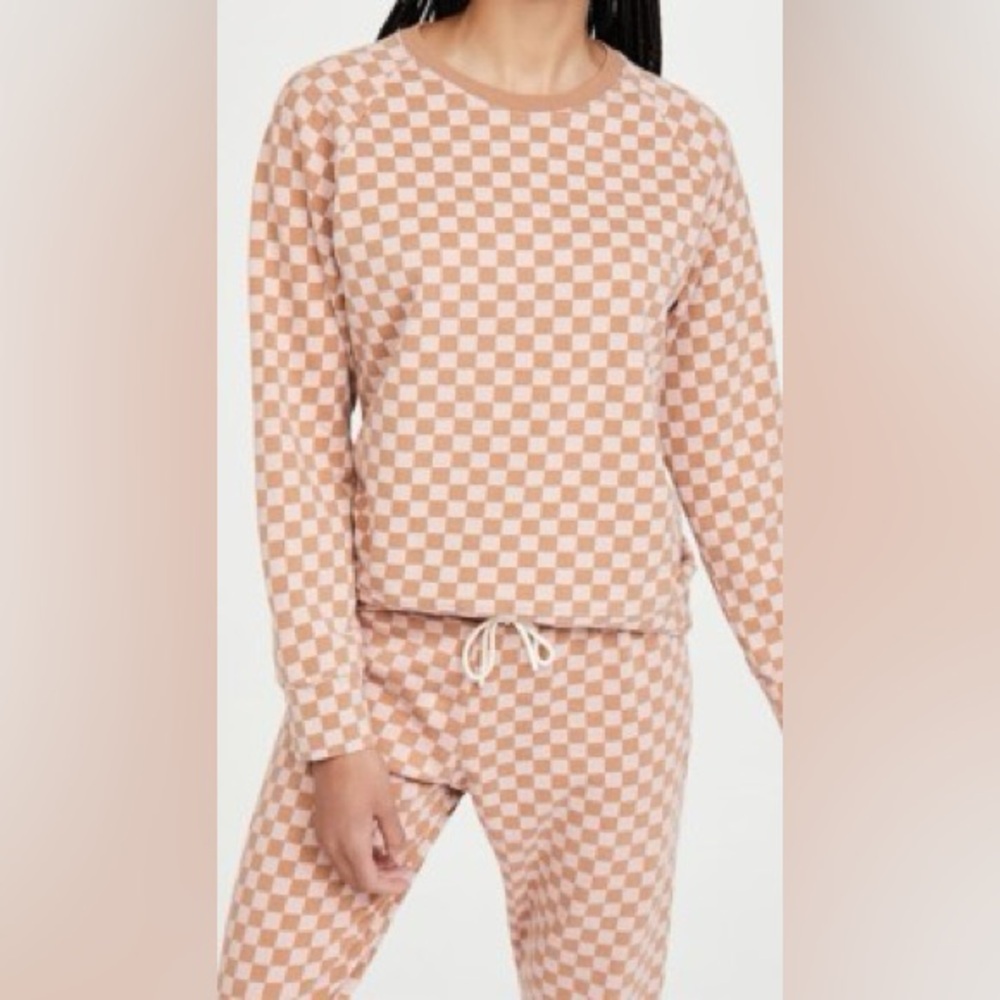 Splits59 Pink and Brown Checkered Crew Neck Sweatshirt